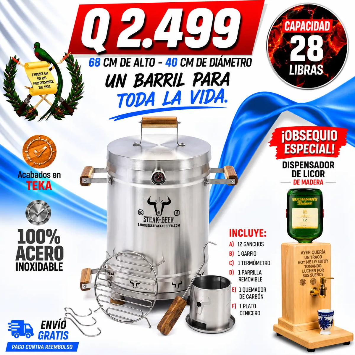 Super Combo Barril Asador en acero inoxidable