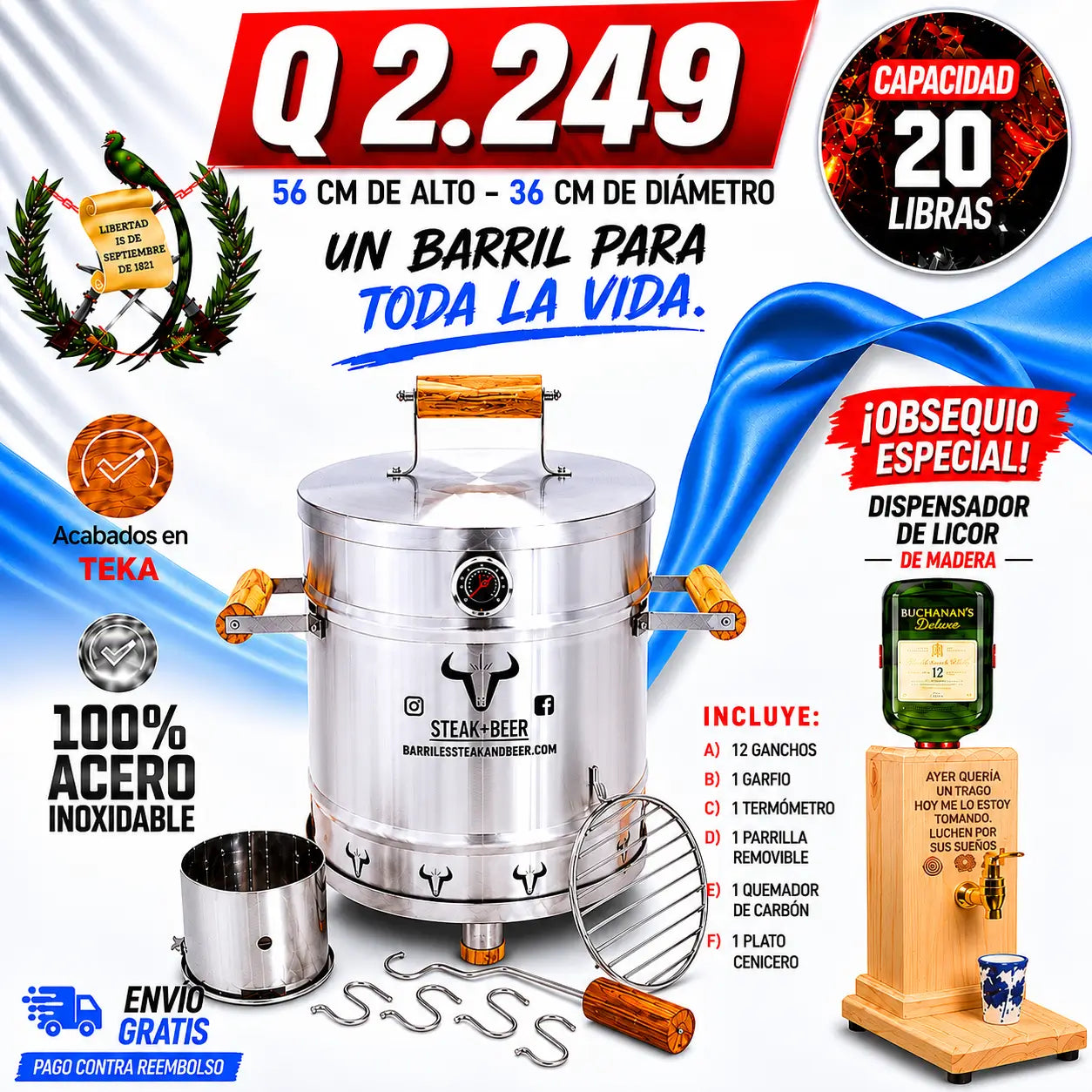 Barril Asador en acero inoxidable - Combo Dia del Padre