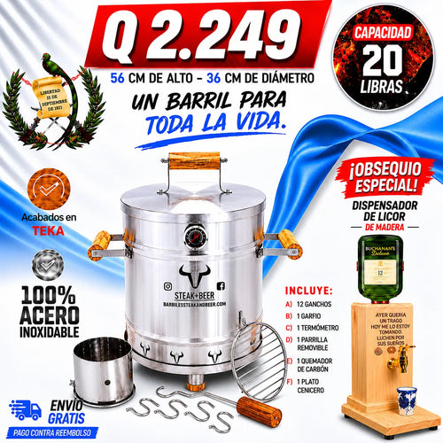 Super Combo Barril Asador en acero inoxidable