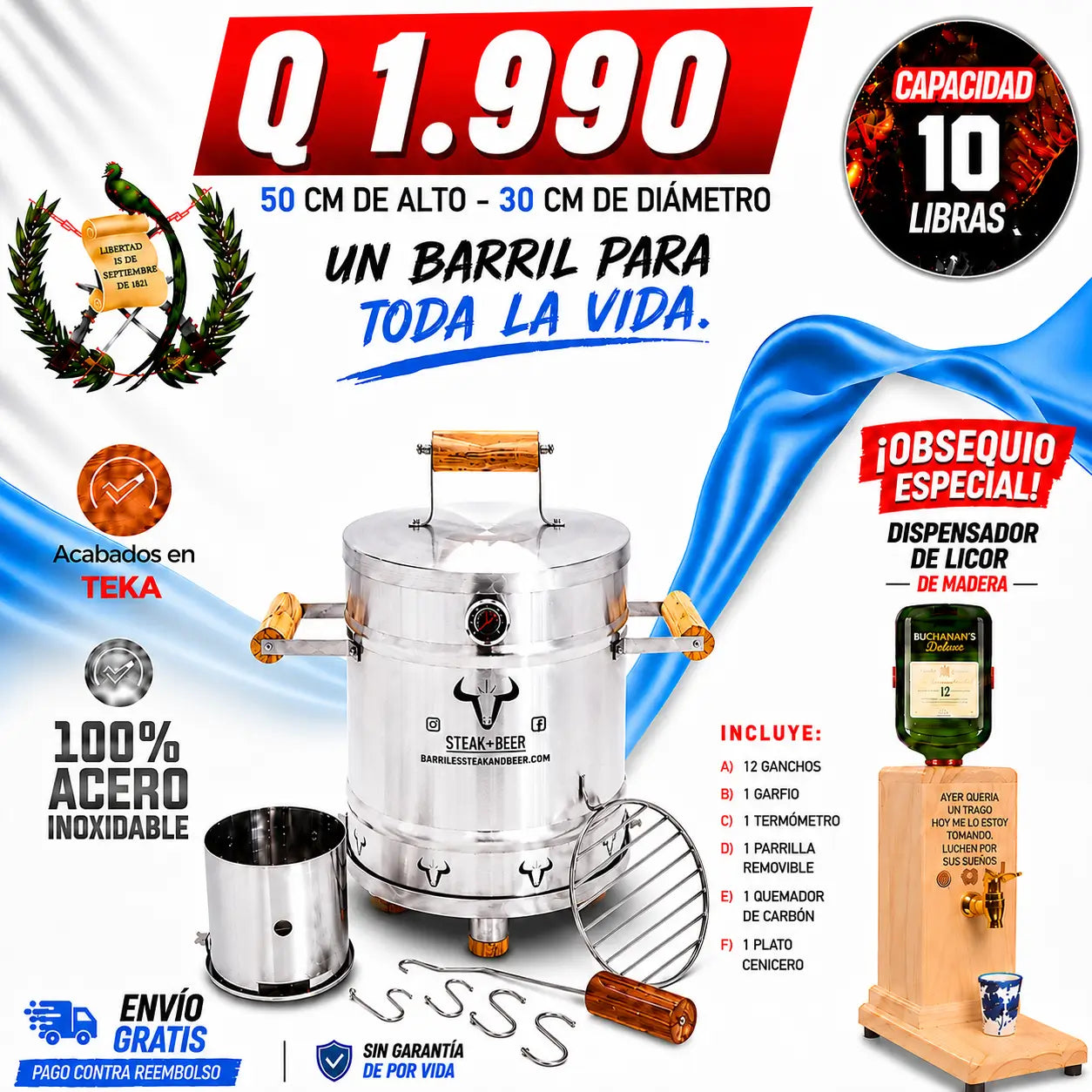 Barril Asador en acero inoxidable - Combo Dia del Padre