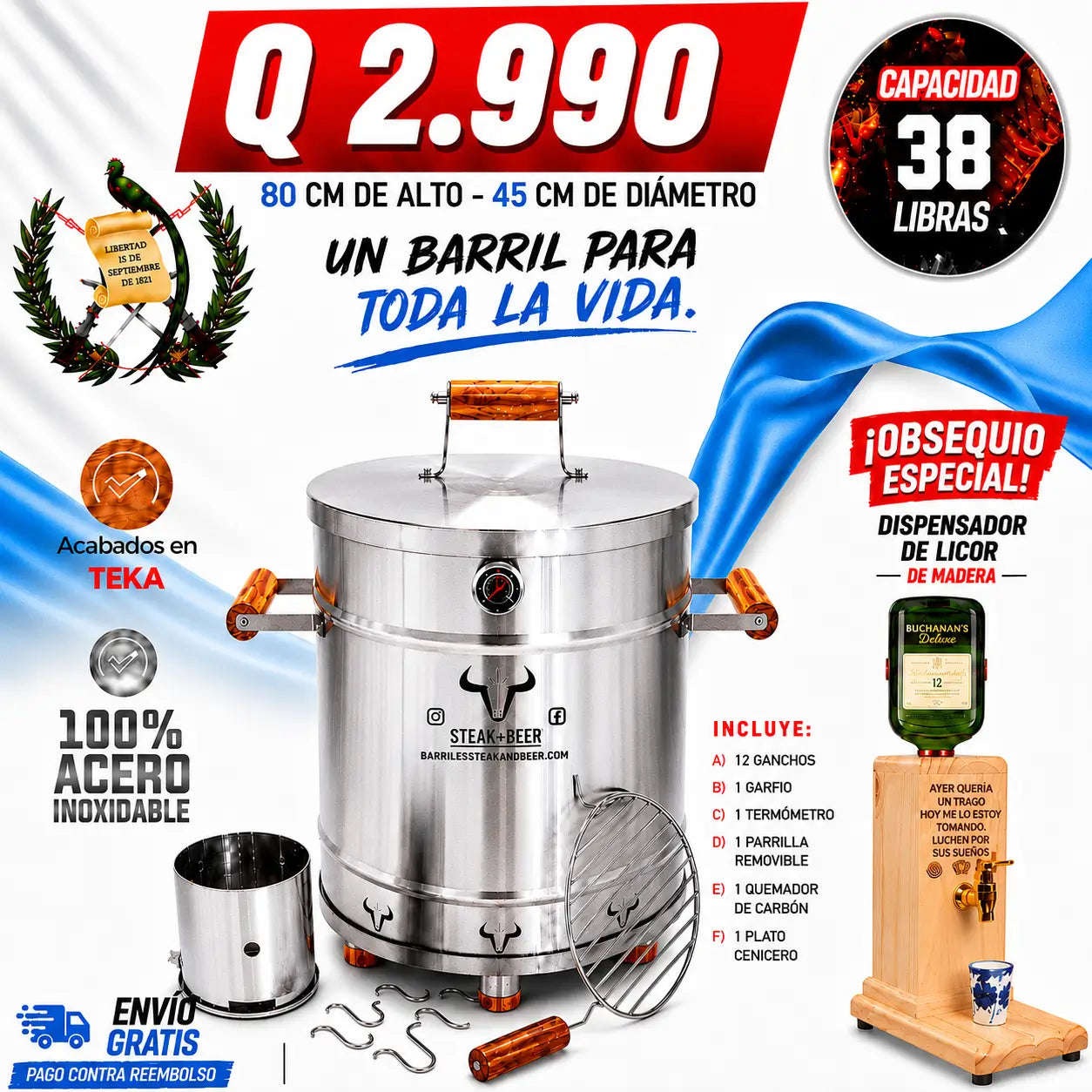 Barril Asador en acero inoxidable - Combo Dia del Padre